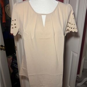 Chic Beige Women's Blouse with Cut-Out Sleeves